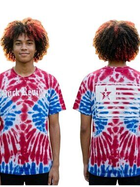 Rock Revival Mens T-Shirt Size XXL Blue Red Tie-Dye Short Sleeve Graphic Tee